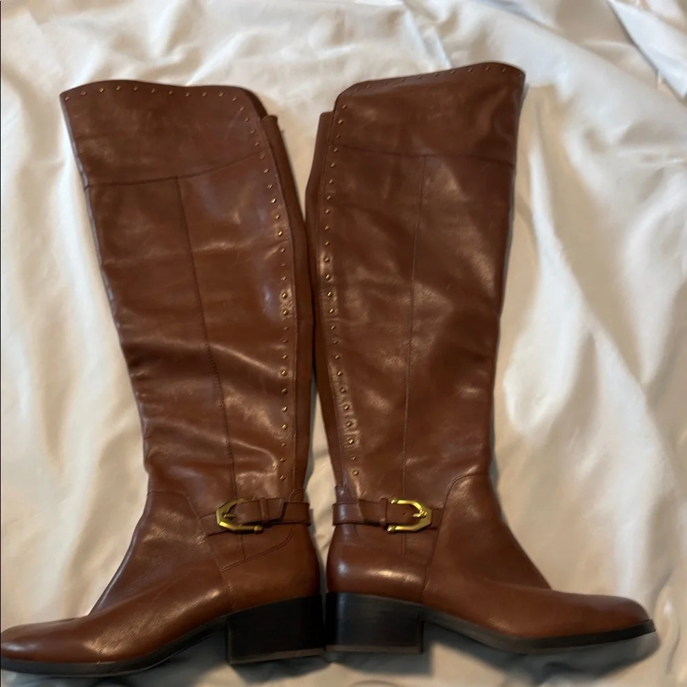 Gibson Latimer Tall Brown Leather Boots Studded Zip 8.5M